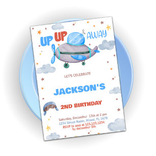 Invitations d'anniversaire de l'avion Brown bleu o