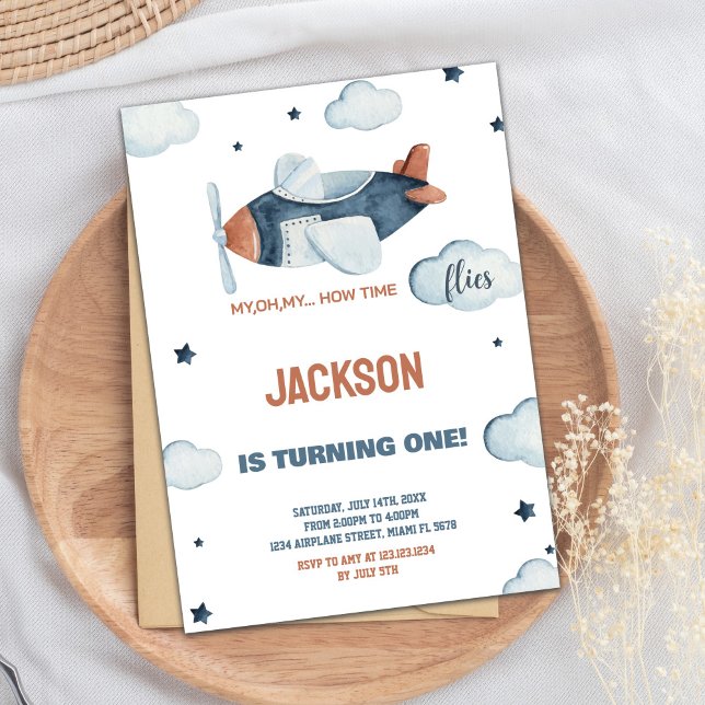 Invitations d'anniversaire de l'avion Brown gris (Gray Brown Airplane Birthday Invitations)