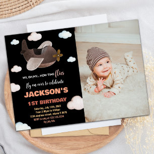 Invitations d'anniversaire de l'avion Brown noir a
