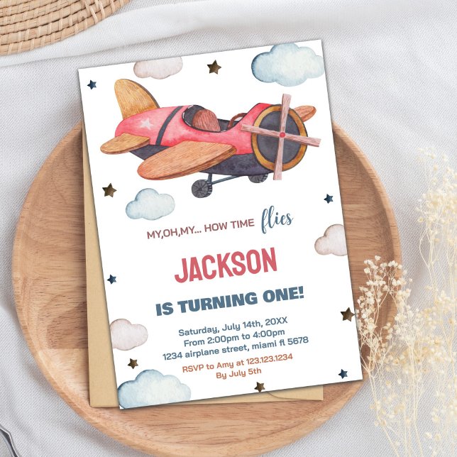 Invitations d'anniversaire de l'avion Brown rouge (Red Brown Airplane Birthday Invitations)