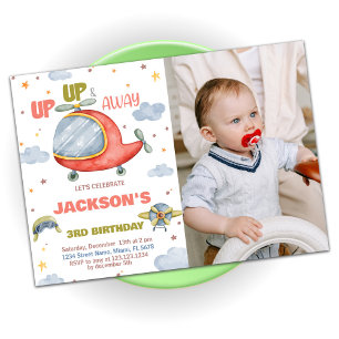 Invitations d'anniversaire de l'avion Vert avec ph