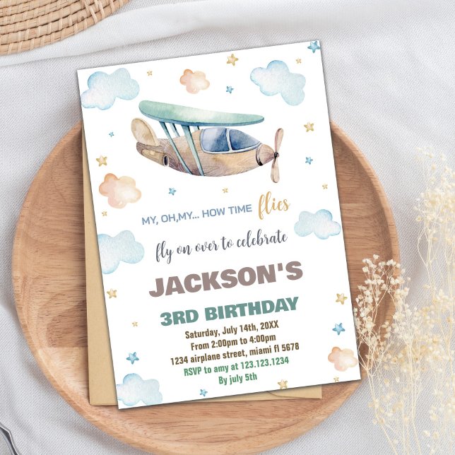 Invitations d'anniversaire de l'avion vert Brown (Brown Green Airplane Birthday Invitations)