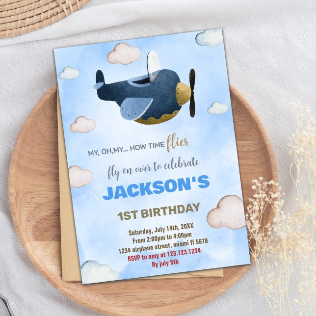 Invitations d'anniversaire de l'avion White Cloud (White Cloud Airplane Birthday Invitations)