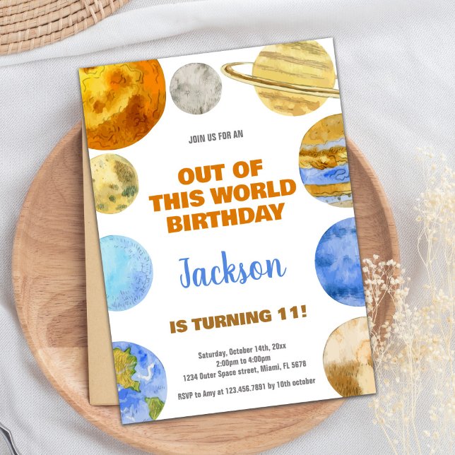 Invitations d'anniversaire de l'espace extra-atmos (Orange Outer Space Birthday Invitations)