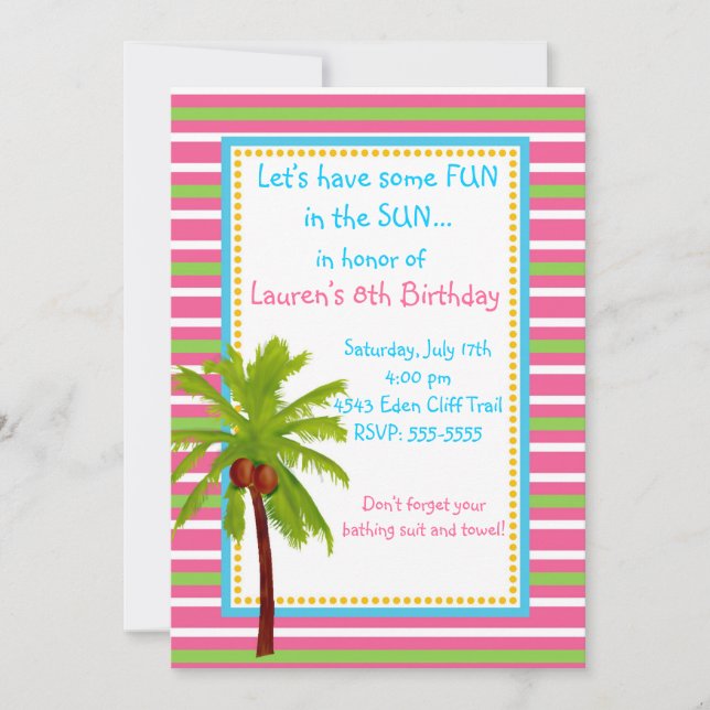 Invitations d'anniversaire de Luau (Devant)