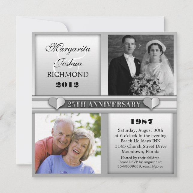 invitations d'anniversaire de mariage élégantes et (Devant)