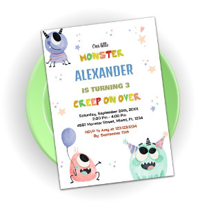 Invitations d'anniversaire de Monster Green Orange