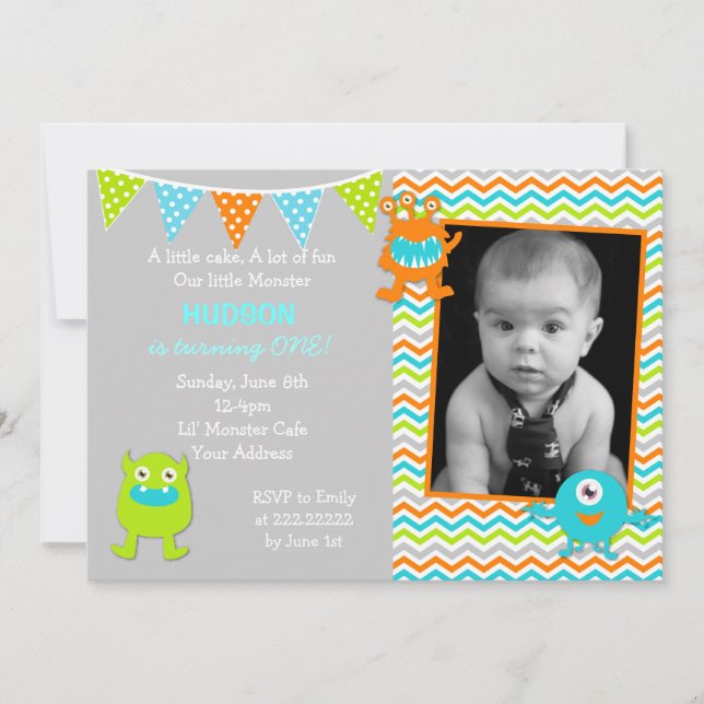 Invitations d'anniversaire de monstre de garçon (Devant)