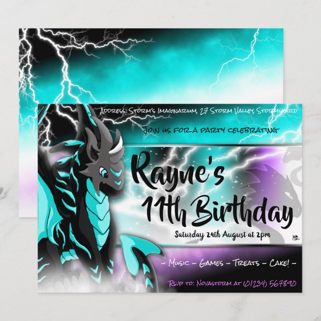 Invitations d'anniversaire de Novastorm Dragon (Devant / Derrière)