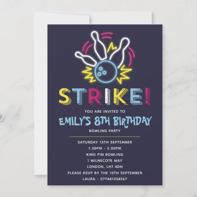 Invitations d'anniversaire de partie de bowling (Devant)