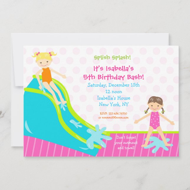 Invitations d'anniversaire de partie de l'eau de (Devant)