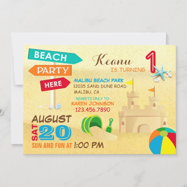 Invitations d'anniversaire de partie de plage de (Devant)