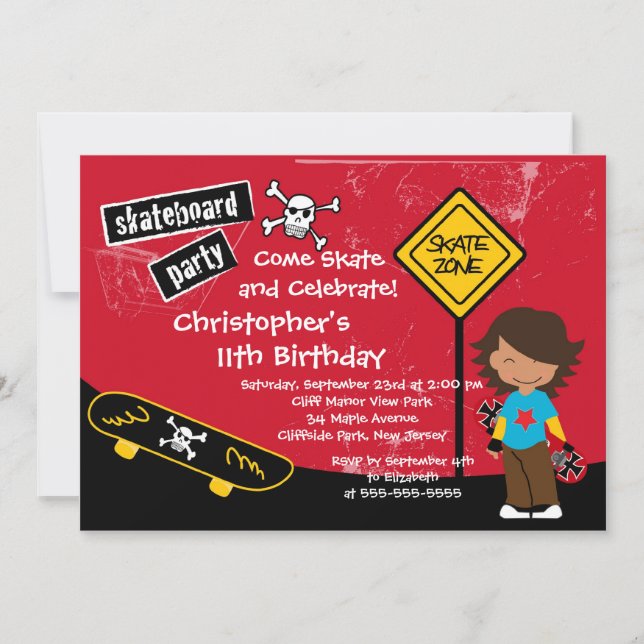Invitations d'anniversaire de partie de planche à (Devant)