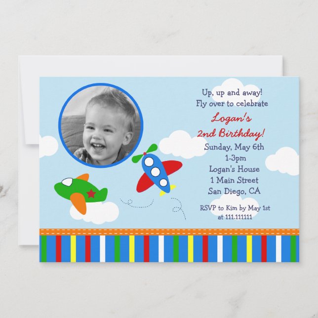 Invitations d'anniversaire de photo d'avion (Devant)