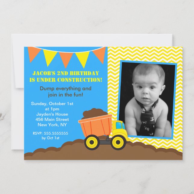 Invitations d'anniversaire de photo de camion à (Devant)