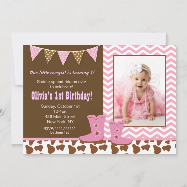 Invitations d'anniversaire de photo de cow-girl (Devant)