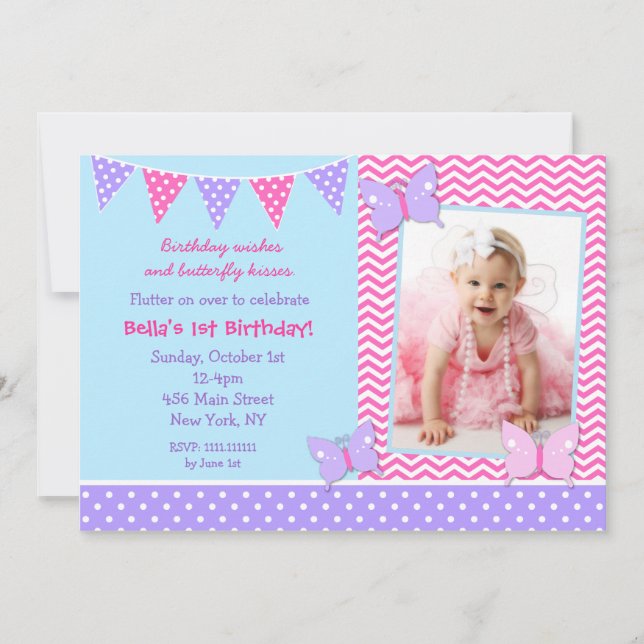 Invitations d'anniversaire de photo de papillon (Devant)