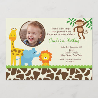 Invitations d'anniversaire de photo de zoo de