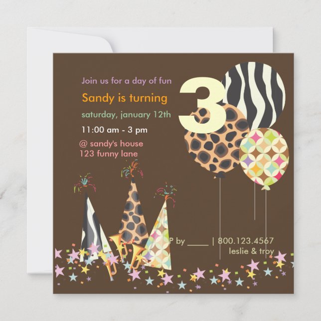 Invitations d'anniversaire de PixDezines Zebra Bal (Devant)