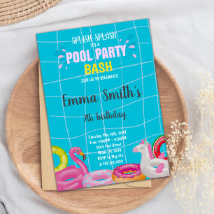 Invitations d'anniversaire de Pool Bash