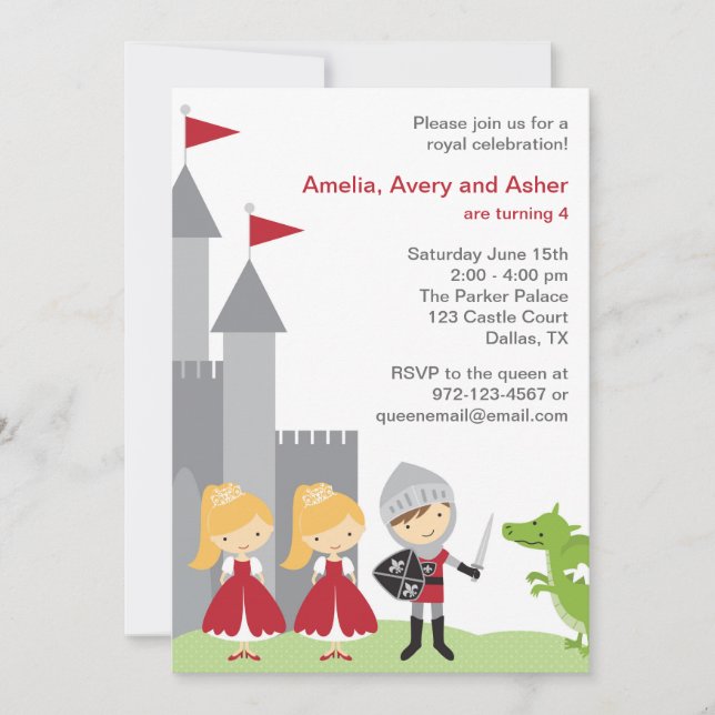 Invitations d'anniversaire de princesse et de chev (Devant)