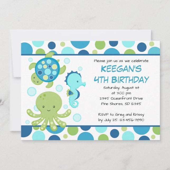 Invitations d'anniversaire de Sea Blue Boy ou Girl (Devant)
