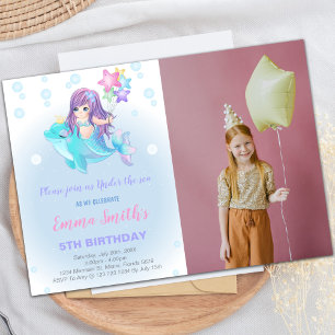 Invitations d'anniversaire de sirène avec dauphin 