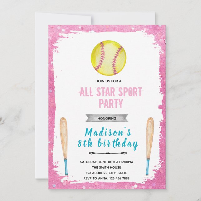 Invitations d'anniversaire de softball (Devant)
