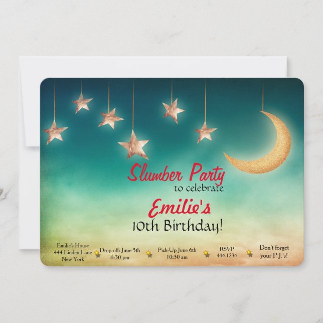 Invitations d'anniversaire de soirée pyjamas (Devant)