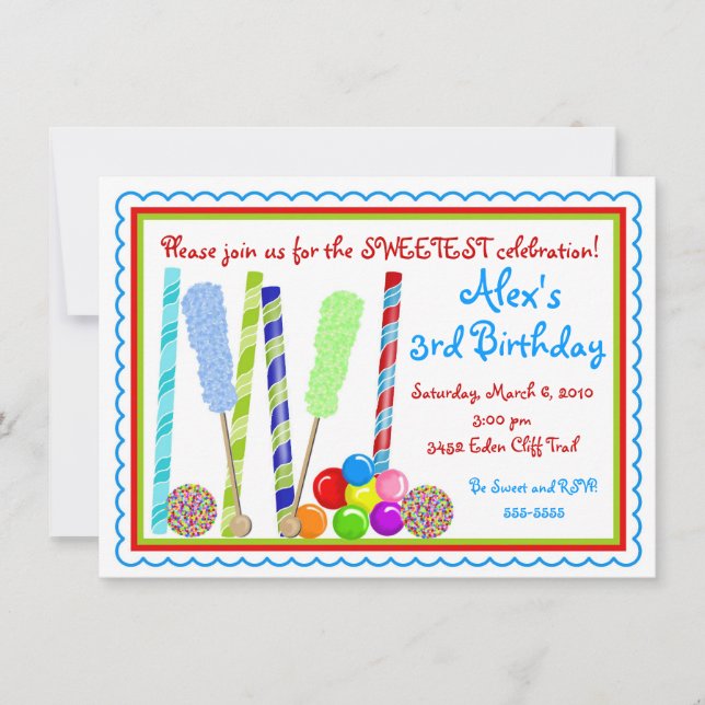 Invitations d'anniversaire de sucrerie (Devant)