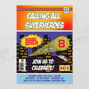 Invitations d'anniversaire de super héros de bande