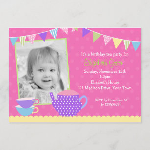 Invitations d'anniversaire de thé avec la photo