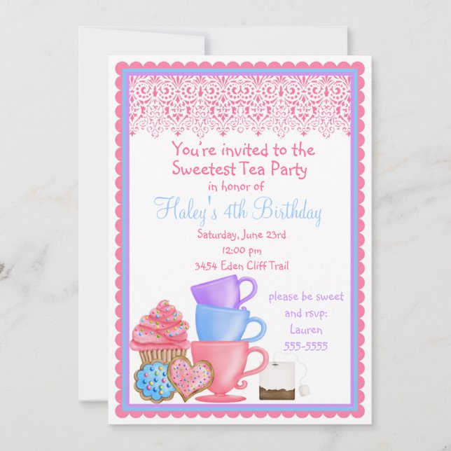 Invitations d'anniversaire de thé du pays des (Devant)