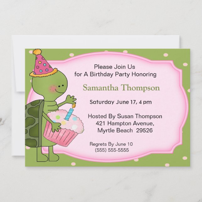 Invitations d'anniversaire de tortue (Devant)