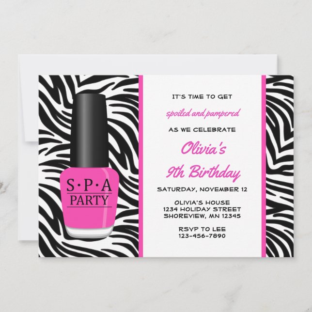 Invitations d'anniversaire de vernis à ongles de (Devant)