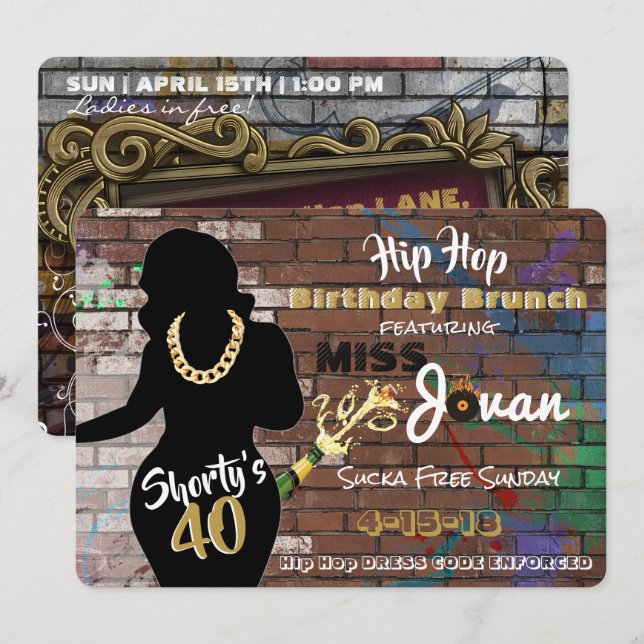 Invitations d'anniversaire des 40 Hip hop de Short (Devant / Derrière)