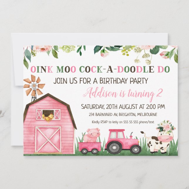 Invitations d'anniversaire des animaux de ferme fl (Devant)