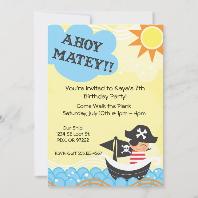 Invitations d'anniversaire des pirates (Devant)