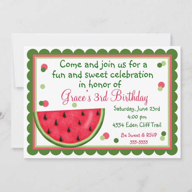Invitations d'anniversaire d'été de la pastèque (Devant)