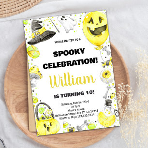 Invitations d'anniversaire d'Halloween vert jaune