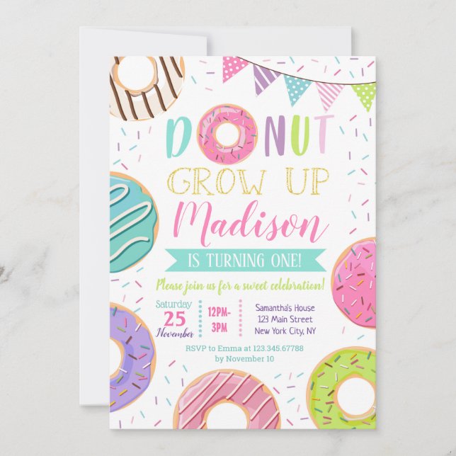 Invitations d'anniversaire Donut First Birthday (Devant)