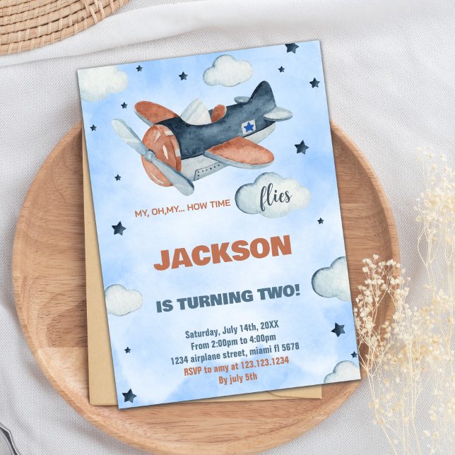 Invitations d'anniversaire du 2e avion bleu (2nd Blue Airplane Birthday Invitations)