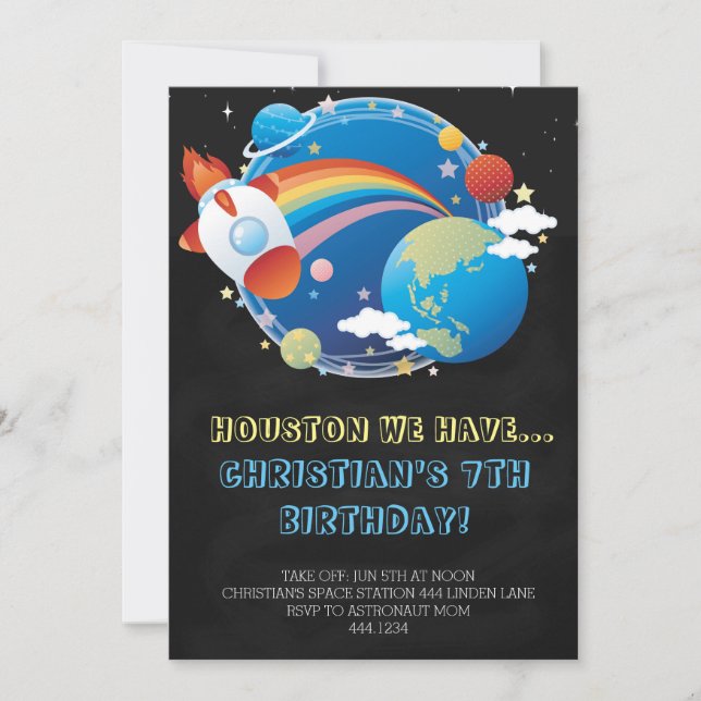 Invitations d'anniversaire du navire-fusée spatial (Devant)