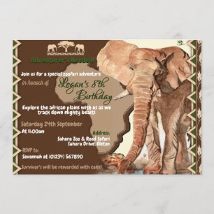 Invitations d'anniversaire du safari éléphant