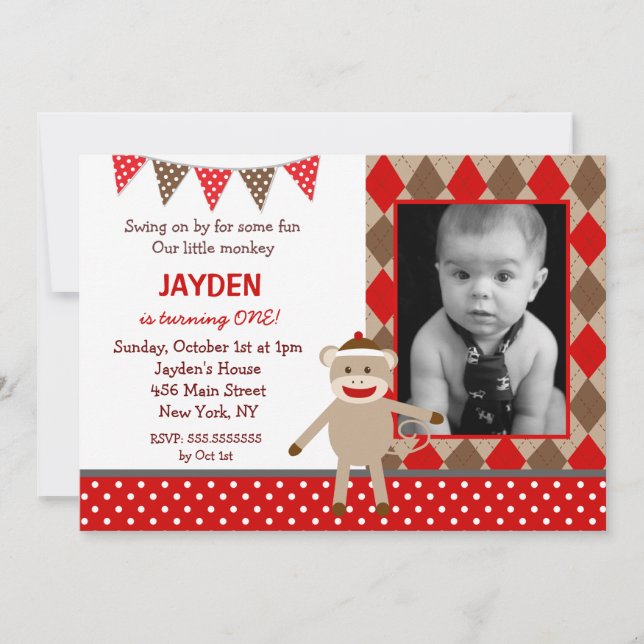 Invitations d'anniversaire du singe de la réserve (Devant)
