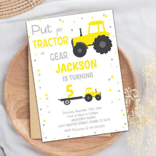 Invitations d'anniversaire du tracteur jaune