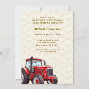 Invitations d'anniversaire du tracteur rouge