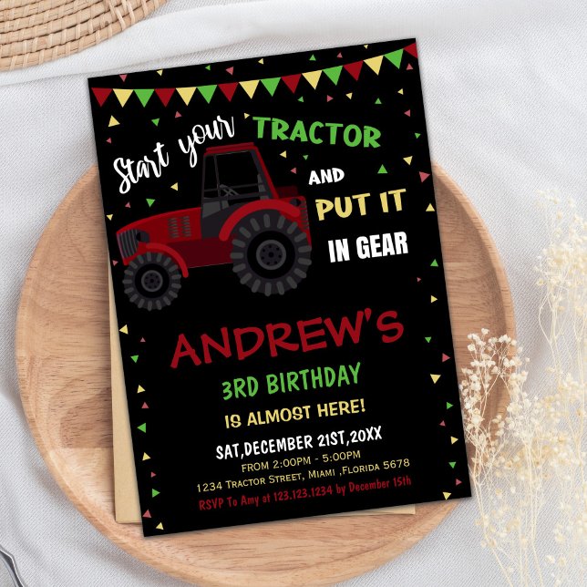 Invitations d'anniversaire du tracteur rouge noir (Black Red Tractor Birthday Invitations)