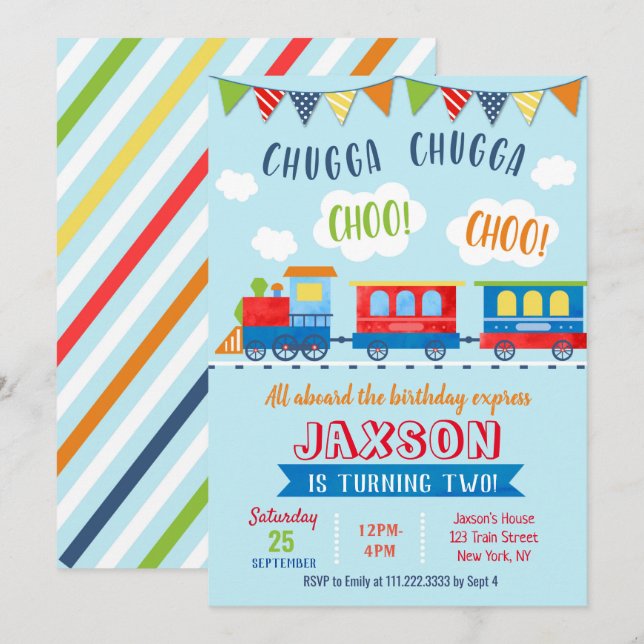 Invitations d'anniversaire du train (Devant / Derrière)