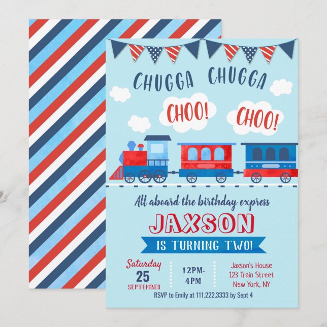 Invitations d'anniversaire du train Choo Choo (Devant / Derrière)